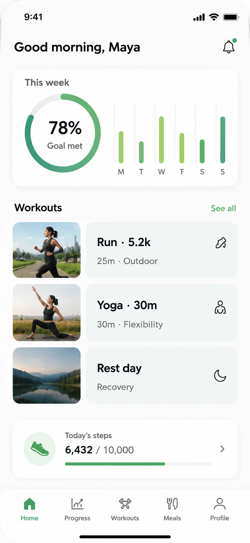 Fitness app home screen